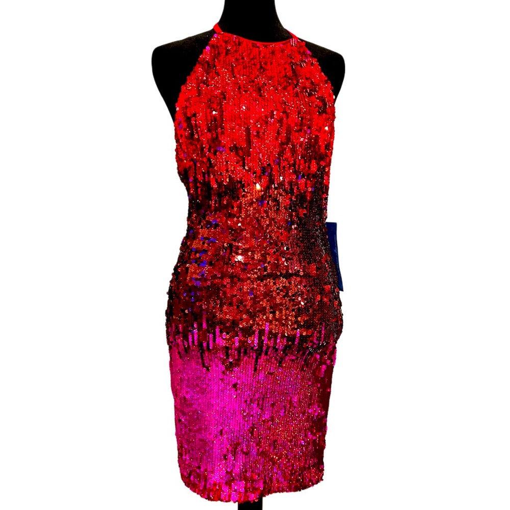 NEW w/tags. ombré sequence dress pink,red,burgandy colors. size small.